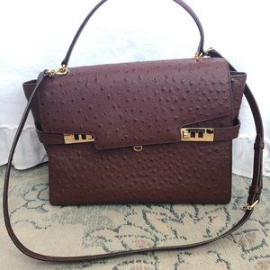 Henri Bendel Uptown Satchel Maroon/Oxblood Ostrich